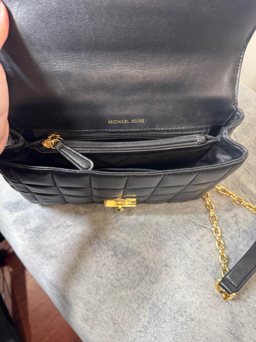 MICHAEL Michael Kors SoHo Large Quilted Leather Shoulder Bag - Black & Gold - Picture 15 of 16